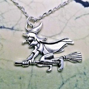 Traditional Witch in Flight Silver Necklace